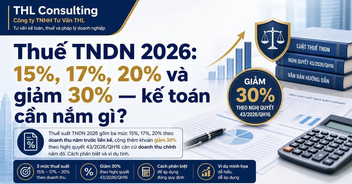 Thuế TNDN 2026: Mức 15%, 17%, 20% và giảm 30% doanh nghiệp cần biết